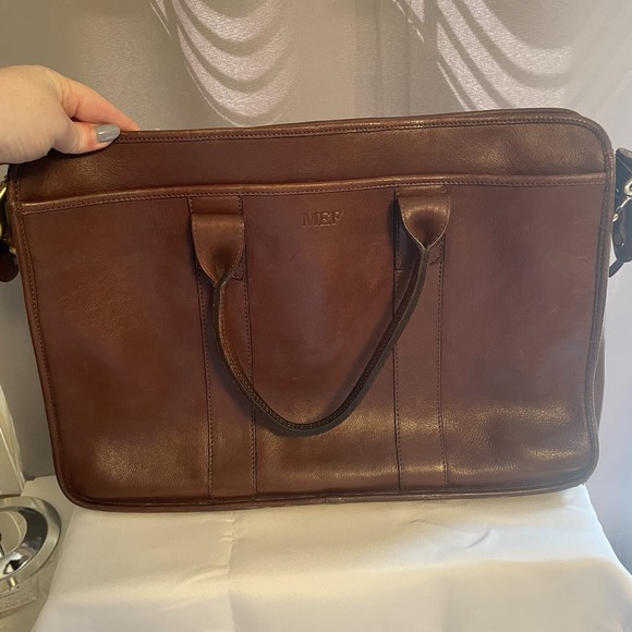 Lotuff USA Brown Leather Briefcase Laptop Bag Top Handle Shoulder